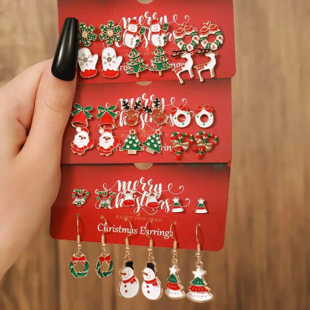Fashion 6 Pairs/Pack Pendant Earrings Women Bells Milu Deer Snowflake Santa Claus Ear Trinket Festival Gift Atmosphere Joias