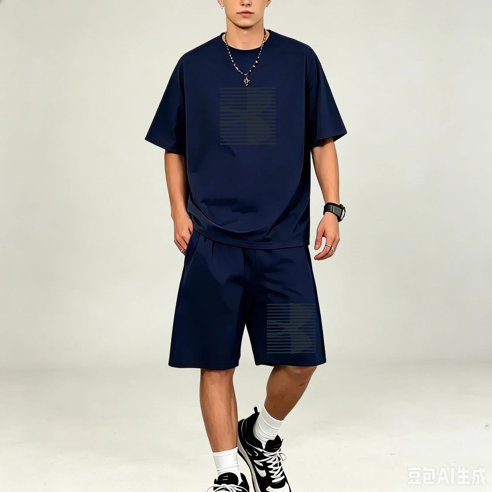 Men T‑Shirts Sets Simple Solid Color 2‑Piece Outfit Breathable Cotton T‑Shirts Sets Fashion Casual Sport Suit Workout Daily Wear