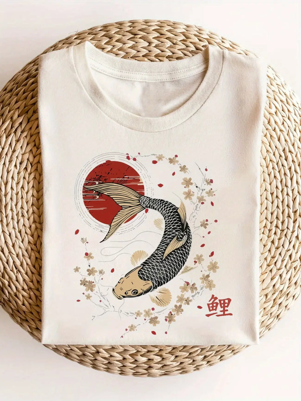 Plus size women's short sleeve T-shirt Koi Fish Cherry Blossom Sun Circle Everyday comfortable and versatile style summer