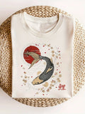 Plus size women's short sleeve T-shirt Koi Fish Cherry Blossom Sun Circle Everyday comfortable and versatile style summer