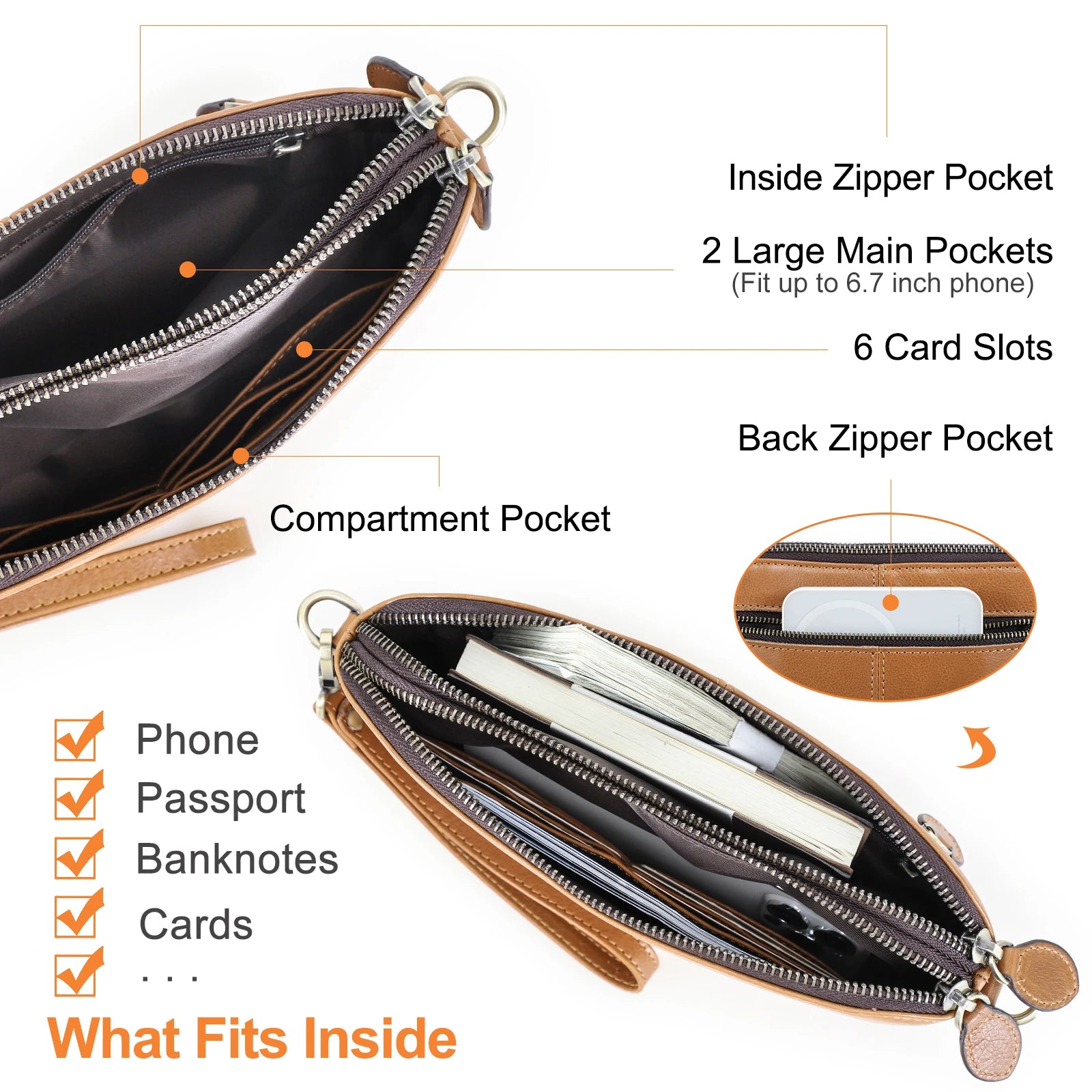CONTACT'S Genuine Leather Sling Shoulder Bags for Women Brand Fashion Female Bags Handbags Clutch Bags Phone Pockets Wallets