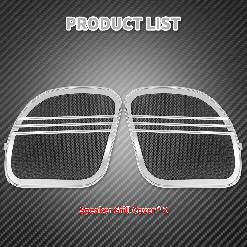 Motorcycle Black Chrome Tri-Line Speaker Grills Cover Trim Mesh For Harley Touring Road Glide FLTRX 2015-2025