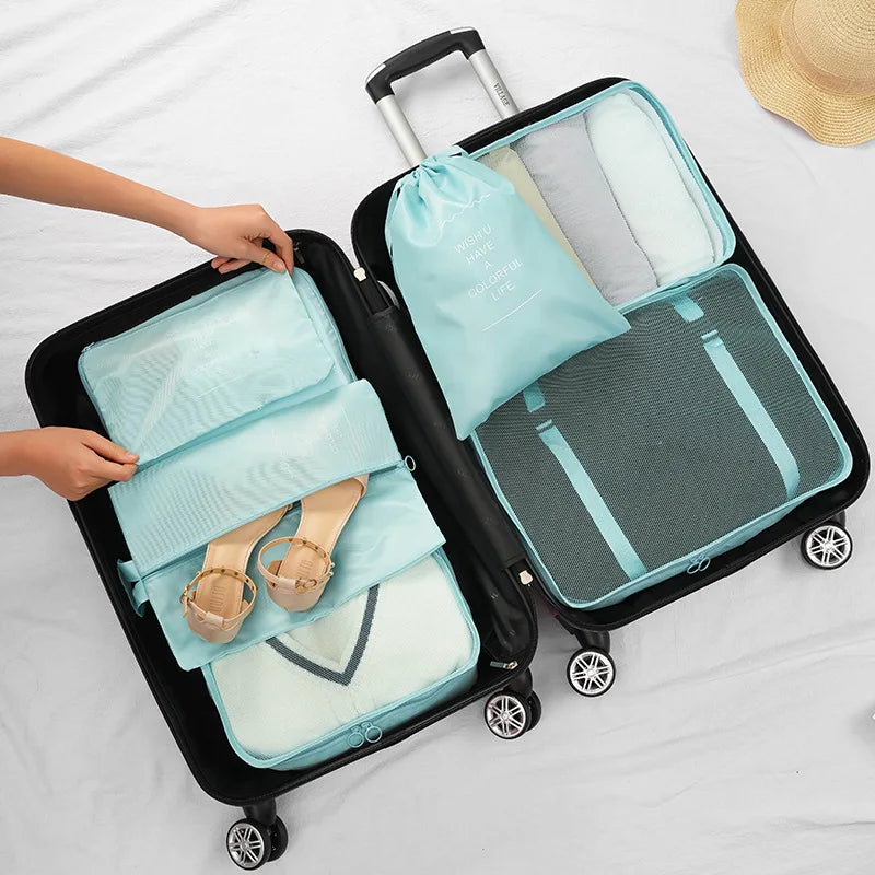 7Pcs Multi-color Travel Packing Cubes Set Luggage Organizer for Clothes Shoes Cosmetics - Space Saving for Home & Hotel Use
