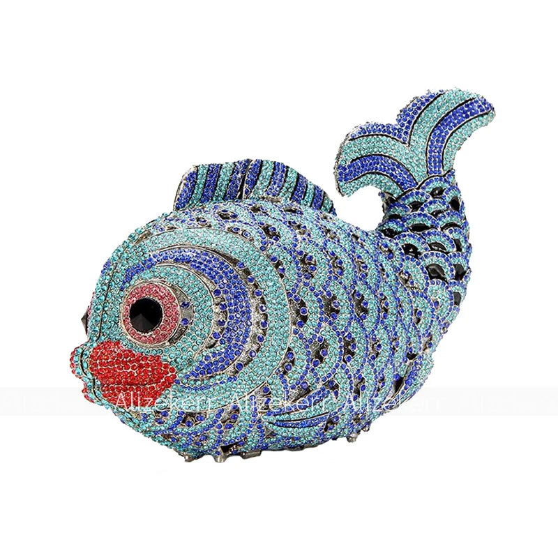 Alizekerr Goldfish Shaped Crystal Evening Bags Women Gorgeous Boutique Unique Crystal Metallic Purses And Handbags Wedding Party