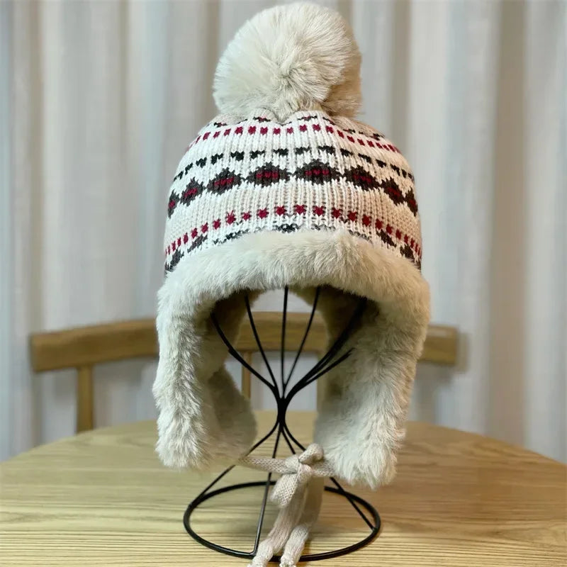 Winter Hat Women Warm Bomber  With Earflap Brand Cute Pom Fuzzy Peruvian  Ear-flapped