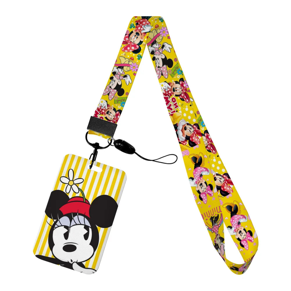 Disney Yellow Series Mickey Minnie Card Holder Work Permit Name Badge with Keychains Student Id Card Lanyard Holder Accessories