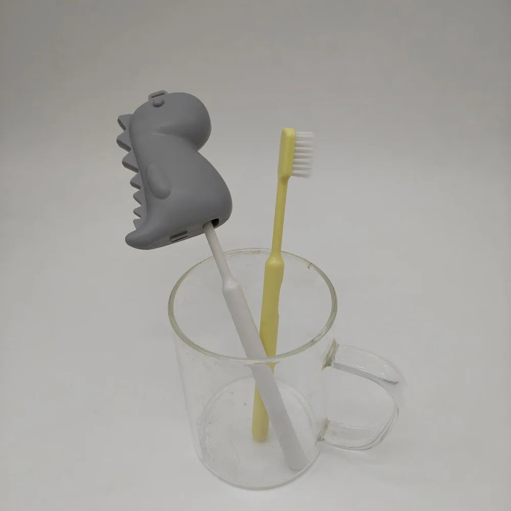 2in1 Toothbrush Head Protective Cover with Mini Toothpaste Storage Box Dinosaur Shape Toothbrush Case Cap Plastic Compact