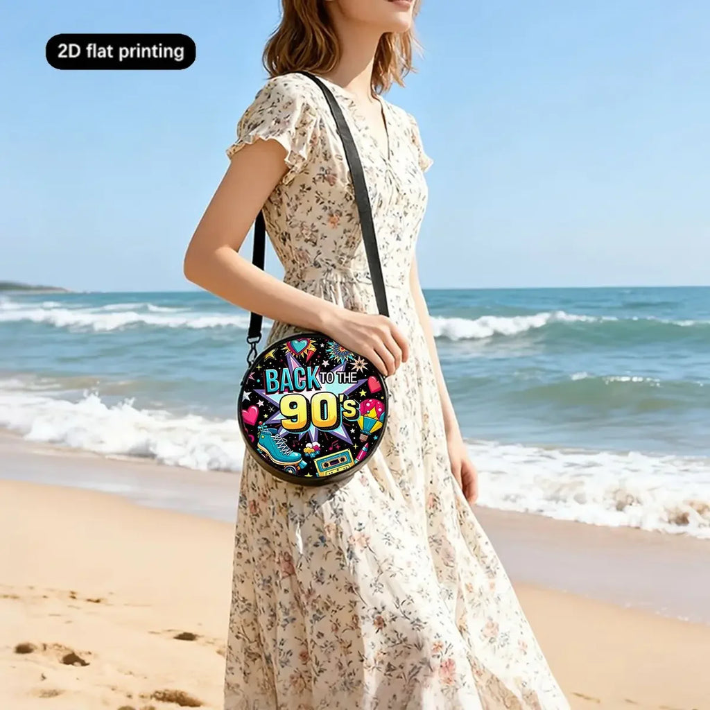 Radio Print Round Shoulder Bag Casual Messenger Bag Daily Adjustable Strap Crossbody Bag for Woman Best Gifts 2D Flat
