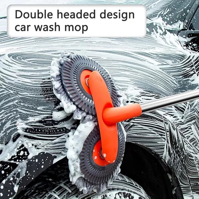Double Head 360° Rotating Car Wash Mop Long Handle Chenille Car Cleaning Brush Scratch-Free Microfiber Cleaning Tool for SUV Tru