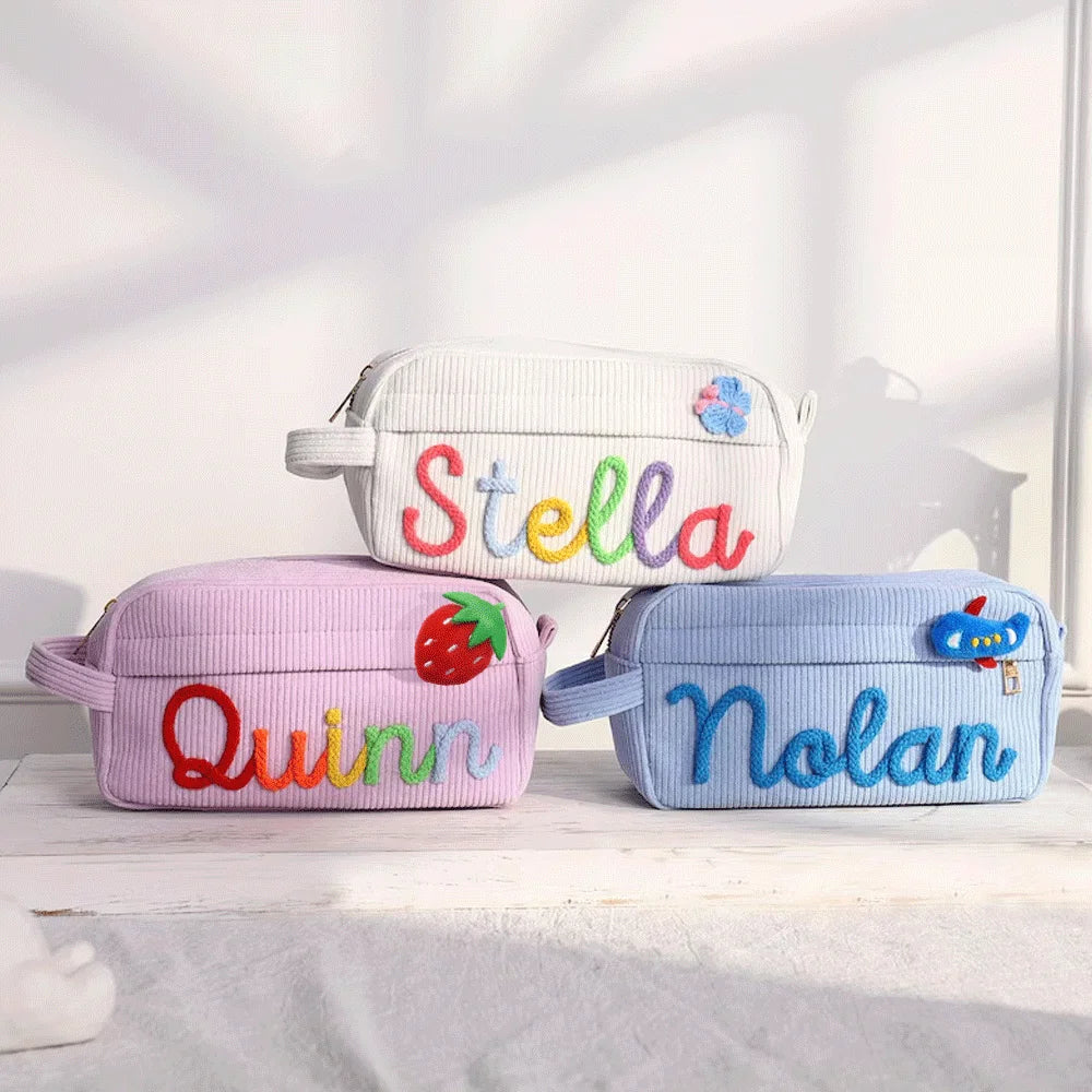 1pc Custom Corduroy Makeup Bag: Personalized yarn name bag, stylish and simple mini portable storage bag with large capacity