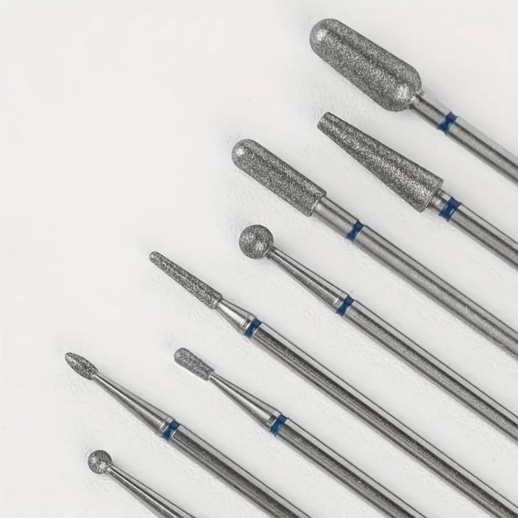 8pcs Professional Diamond Cuticle Clean Nail Drill Bits Set - Safety Rotary Stainless Steel for Russian Nail Manicure Accessory