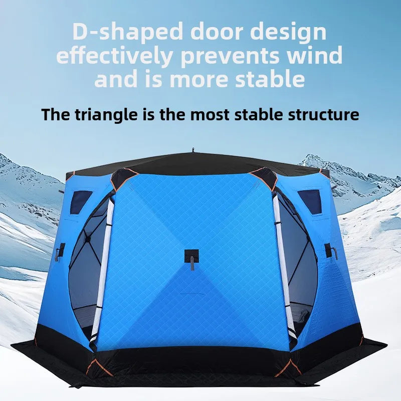 Winter Ice Fishing Tent 3.5m Thickened Coldproof Camping Shelter Hexagonal Outdoor Warm Cotton House with Wood Stove Hole