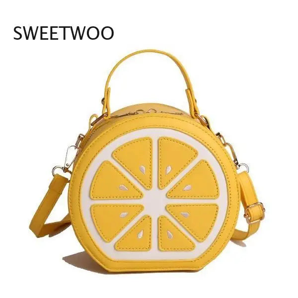 Novelty Lemon/orange Slice Crossbody Bag, Cute Fruit Shaped Pu Leather Purse with Top Handle