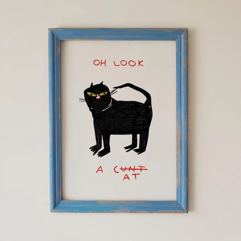 "Playful Whimsical Black Cat Wall Print Decor - Quirky Humorous Art Poster for Eclectic Living Room Accent, Cozy Bedroom Wall De
