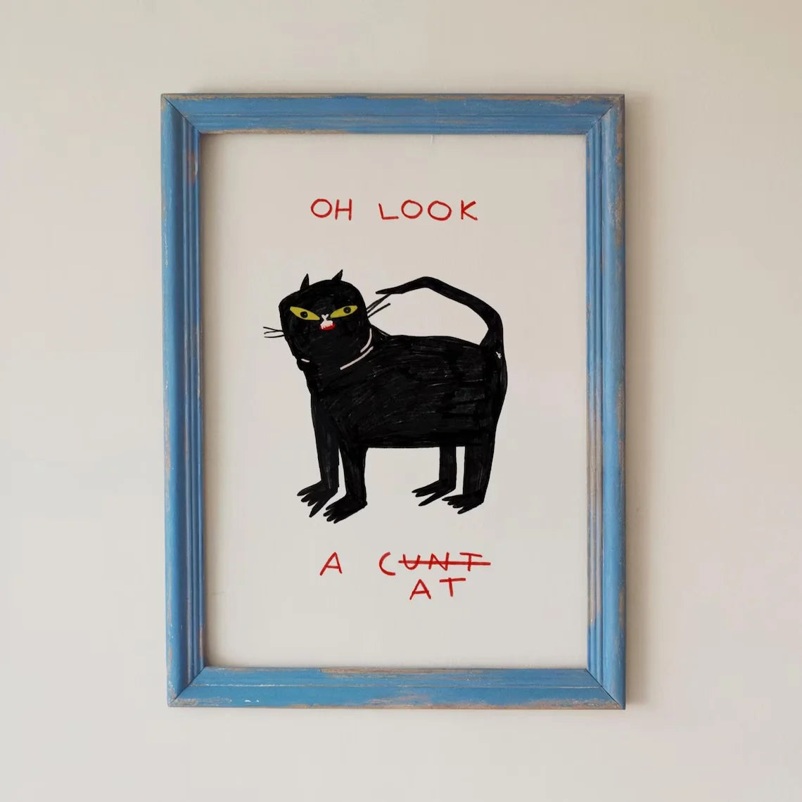 "Playful Whimsical Black Cat Wall Print Decor - Quirky Humorous Art Poster for Eclectic Living Room Accent, Cozy Bedroom Wall De