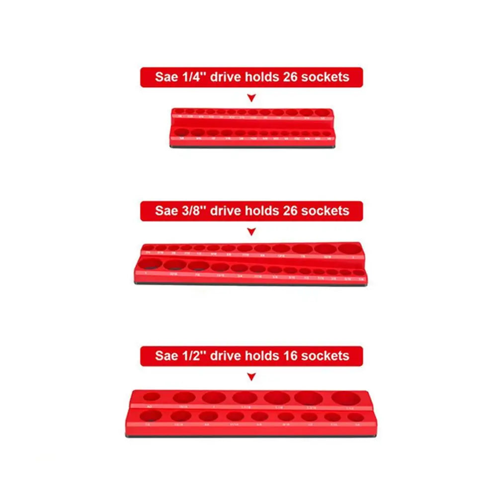 Magnetic Plastic Socket Holder Metric & SAE Magnetic Socket Organizer Rack 1/4" 3/8" 1/2" Drive Socket Storage Tool Holder