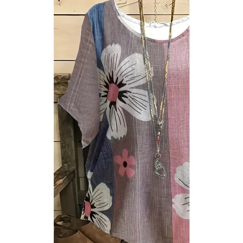 Plus Size 1XL-5XL New Spring Summer Women's Fashion Printed Round Neck Short Sleeved Tops T-shirt Women Casual Tops Clothing