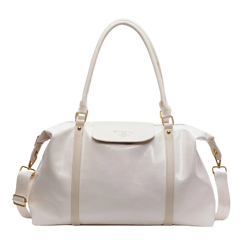 Fashion Large Capacity Handbag Casual Short Trip Travel Bag Holiday Gym Tote Bag, Retro Oil Wax Gloss PU Leather Crossbody Bag