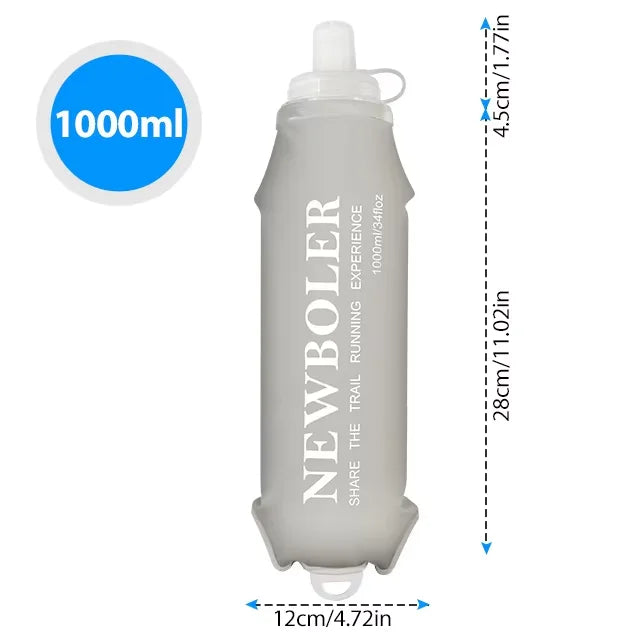 NEWBOLER 800/1000ml TPU Soft Water Bottle Ultra Lightweight Foldable Wristband Fixed Anti Slip Outdoor Running Soft Water Bottle