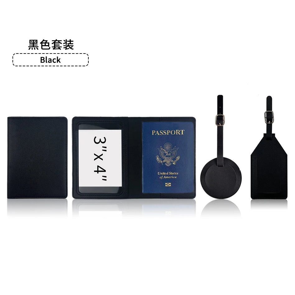 Custom Name Travel Passport Cover Round Luggage Tag Personalized Suitcase Label With Air-tag Bag PU Leather Luxury Dropship Gift