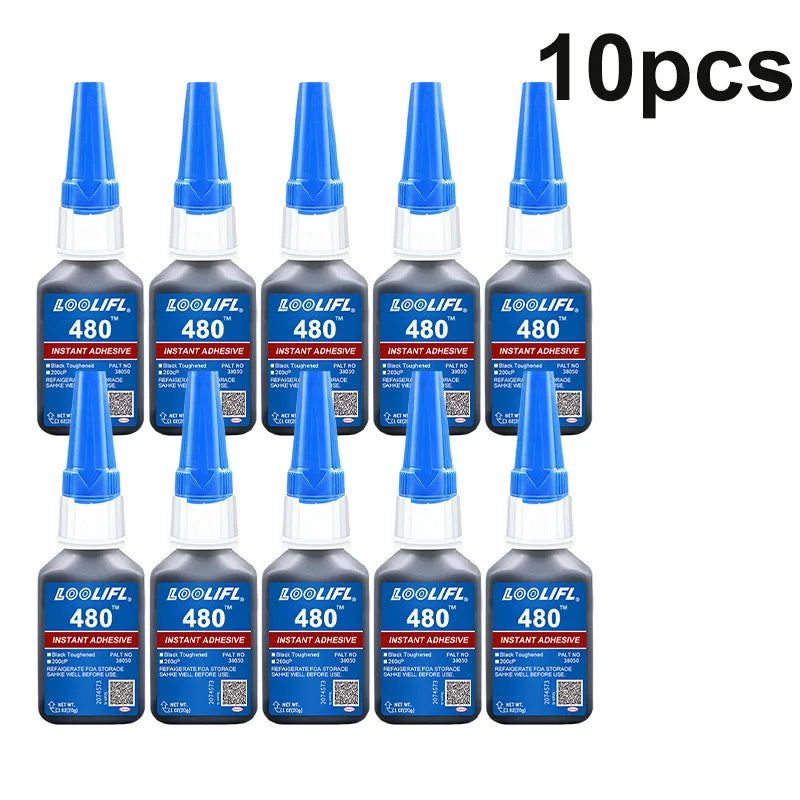 0.7Oz-20G 480 Black Ultra-Fast-Drying Black Cyanoacrylate Plastic Wood Metal Tire Rubber Shoe Tire Liquid Strong Adhesive Repair Glue Includes 1-25 Pieces of Glue Tubes