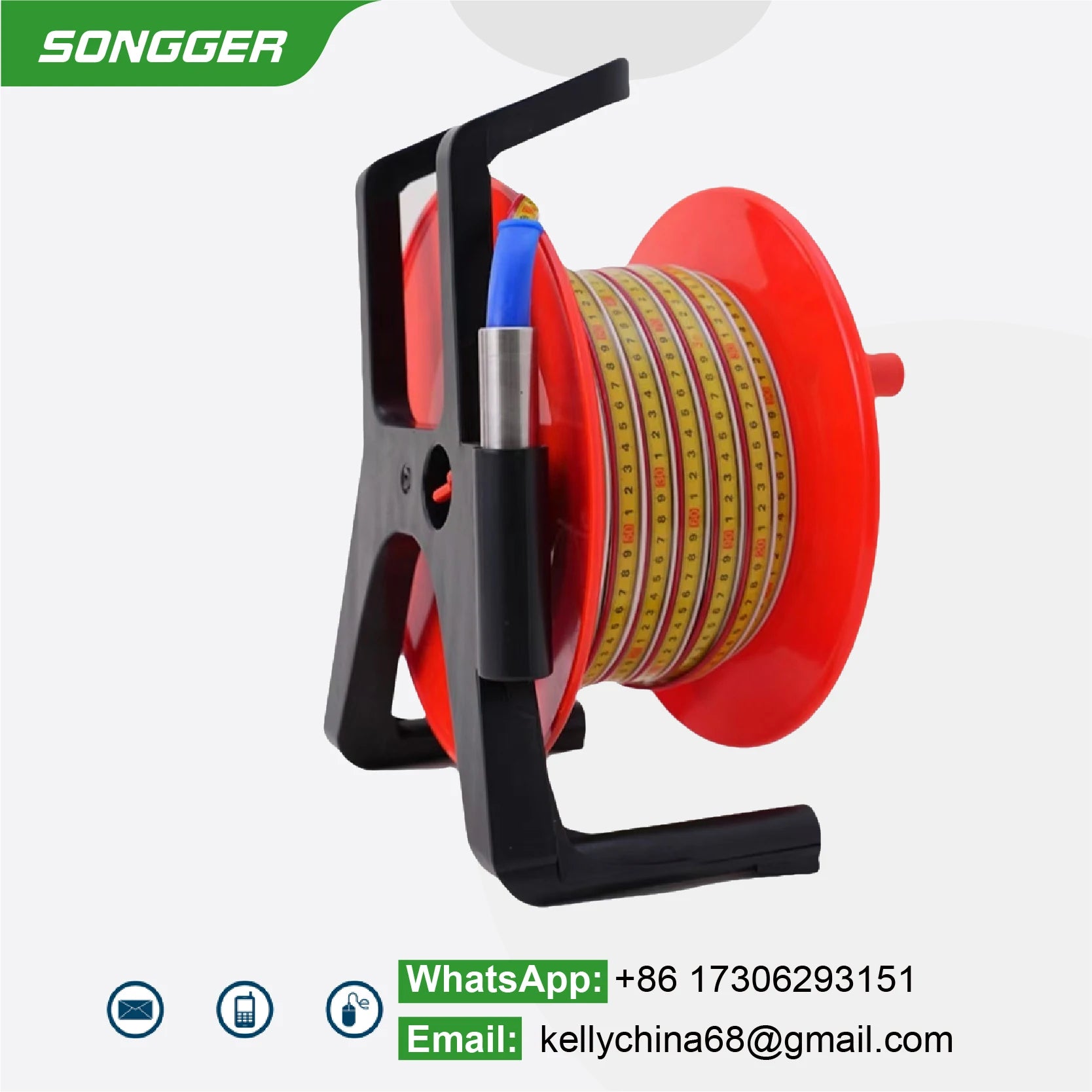Portable Water Level Meter Tape with Cable Reel Groundwater Depth Detector LED Buzzer Battery Powered 10-150m