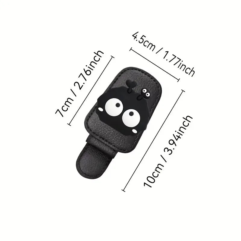 Cute Soot Sprite Car Sunglasses Clip Leather Visor Eyeglasses Holder Black Coal Ball Car Interior Accessory Ticket Storage Clip
