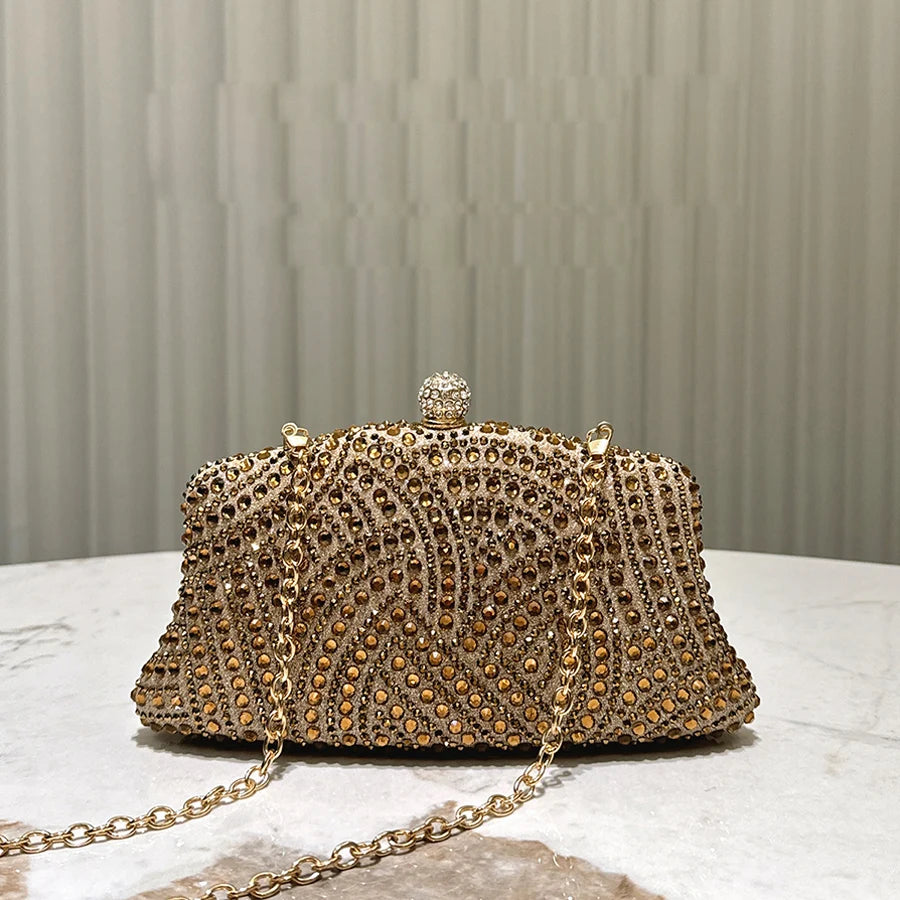 Wedding Party Clutch Purse Glitter Banquet Bag Crystal Shiny Diamond Evening Bag Women's Handbag Chains Shoulder Crossbody Bags
