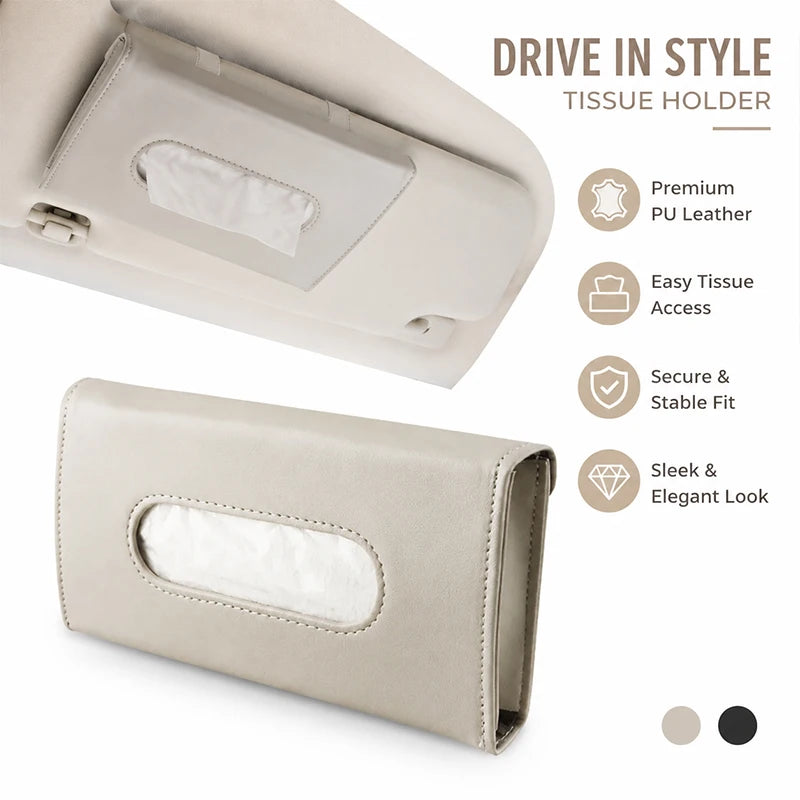 Universal PU Leather Car Sun Visor Tissue Holder Hanging Paper Box Auto Interior Decoration Supplies
