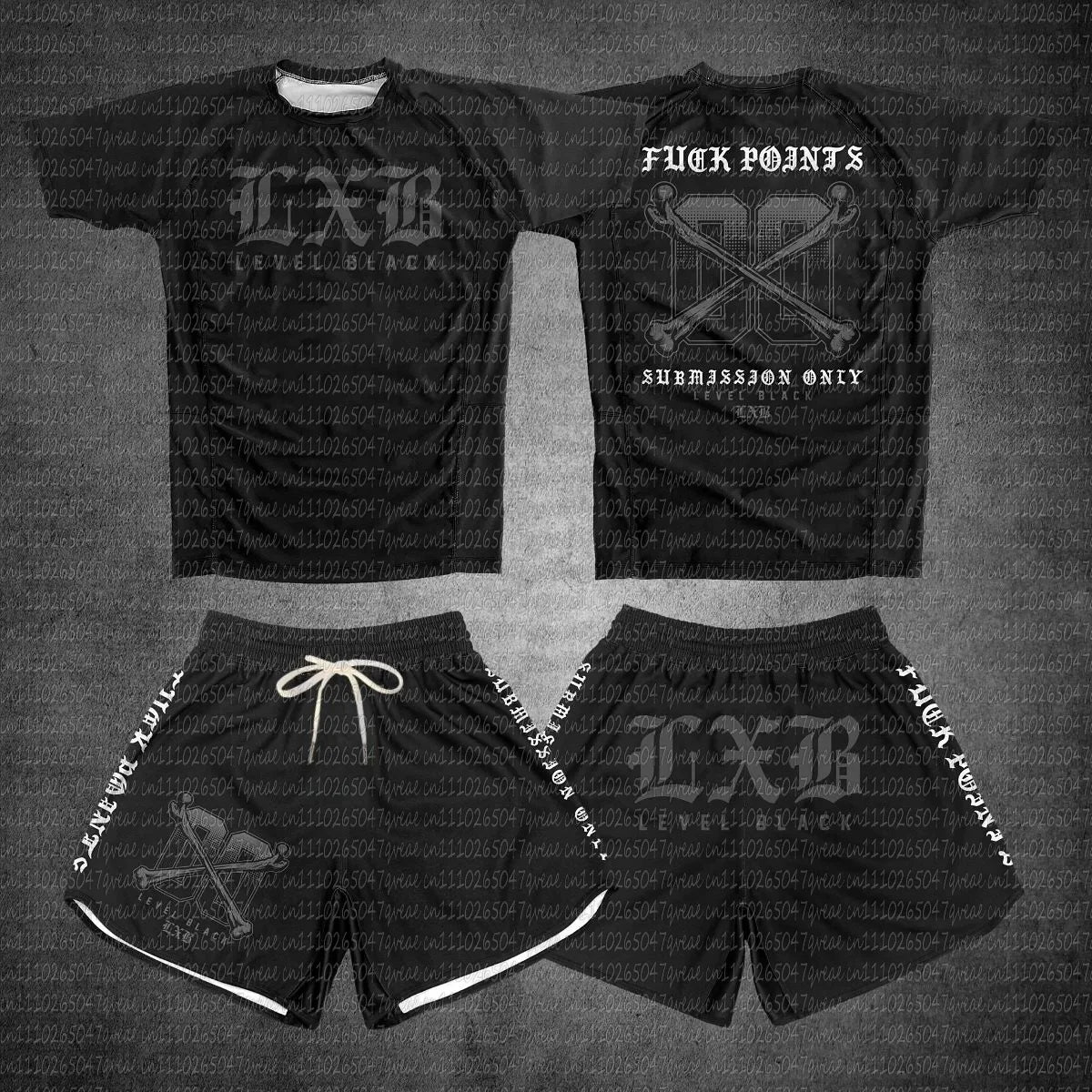 Quick Drying Black V1 LXB AJJ Rash Guard Gym Set Levelxblack RANKED V2 NIVEL NEGRO Jersey T-shirt and Shorts Combo for Fitness