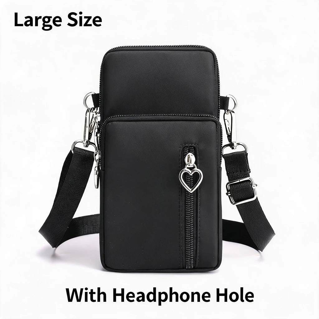Waterproof Nylon Mini Crossbody Phone Bag for Women Heart Metal Zipper Multi Compartment Shoulder Arm Bag Phone Purse Wallet