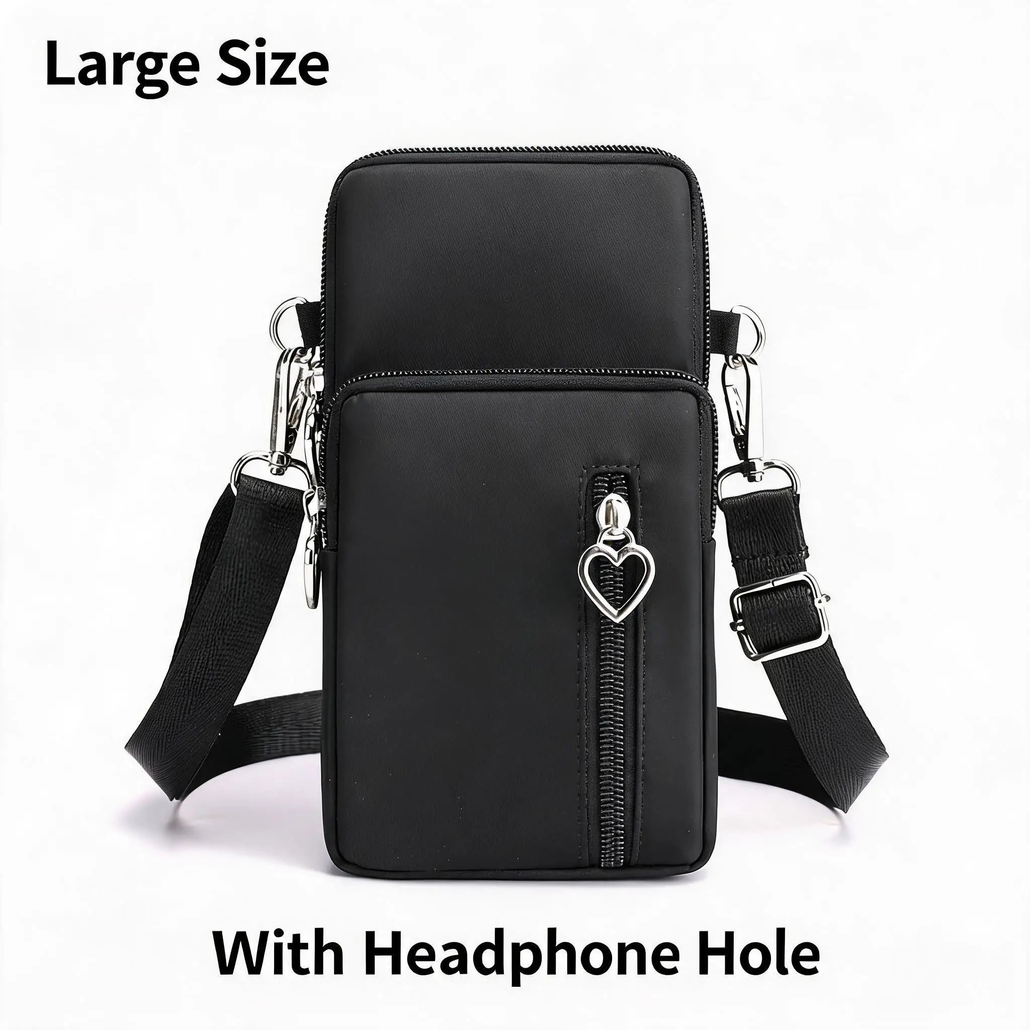 Waterproof Nylon Mini Crossbody Phone Bag for Women Heart Metal Zipper Multi Compartment Shoulder Arm Bag Phone Purse Wallet