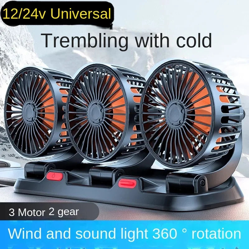 Automotive Fan Car Fan 5/24v 360° Adjustable 1/3 Head Air Fan Low Noise Multifunctional Temporary Parking Card Auto Vehicles Fan