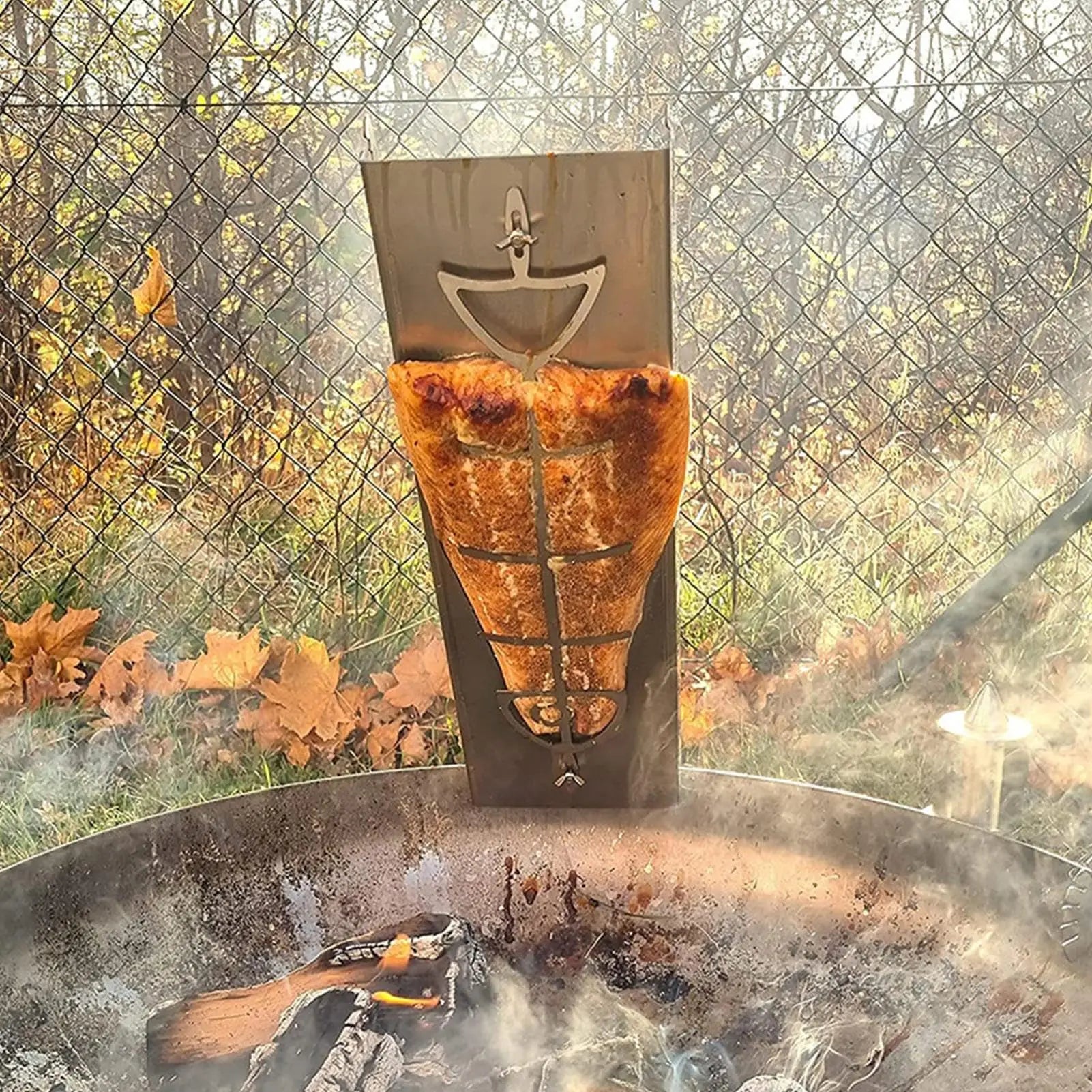 Stainless Steel Flame Salmon Holder, Flat Cooking Rack with Secure Lock Design and, Outdoor BBQ Cookware for Grilling Fish