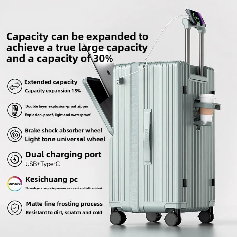 KLQDZMS Luggage Front Opening Boarding Box Large Capacity Trolley Case 20"22"24"26"28"30 Inch Strong and Durable Suitcase