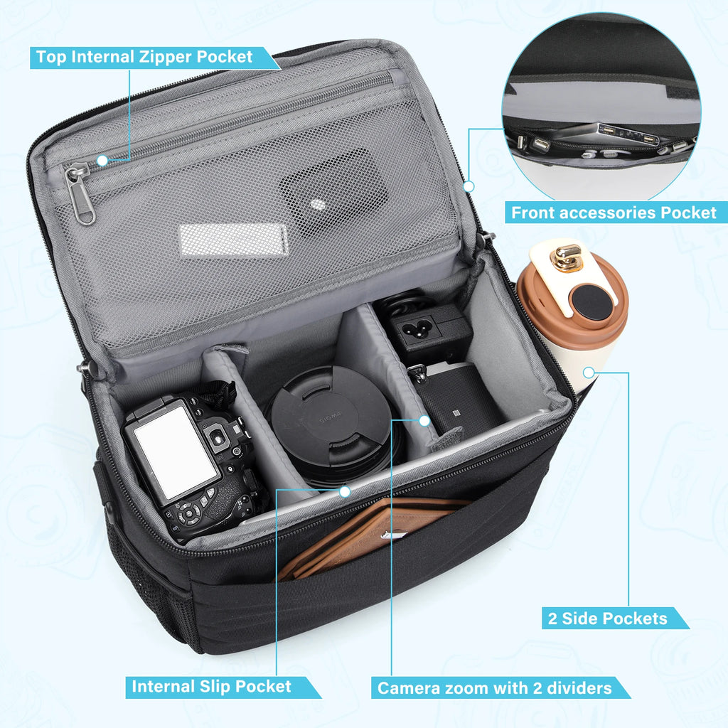 RAINSMORE Camera Bag Small Camera Sling Bag Waterproof Camera Case with Tripod Holder Compact Camera  Crossbody Bag