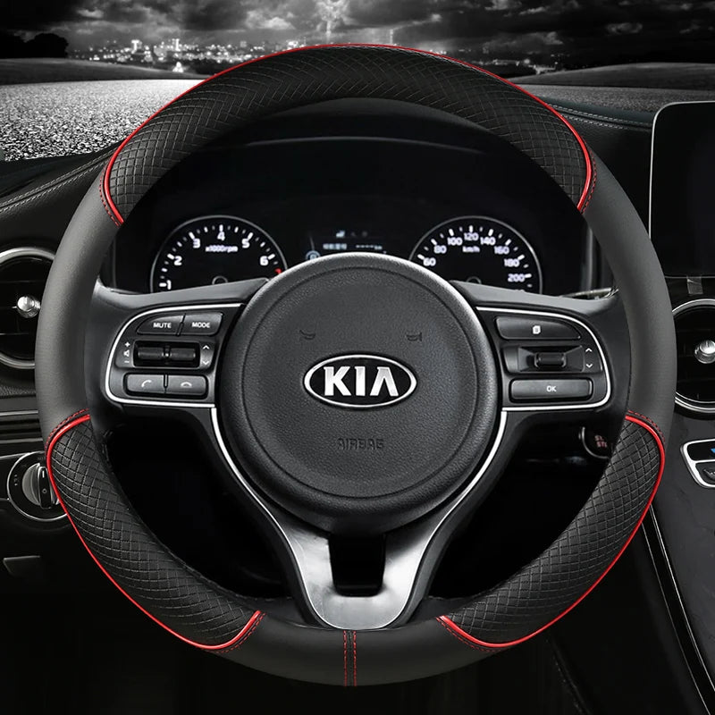 Pu Leather Car Steering Wheel Cover 38cm For Kia Rio 2 3 4 X Line Kombi Sedan K2 K3 K4 K5 KX1 KX3 KX5 Sportage Auto Accessories