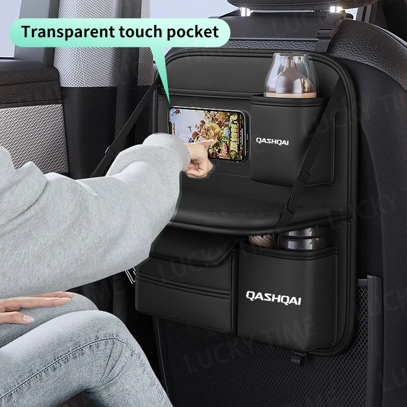 Car Seat Back Organizer Backseat Storage Bag with Foldable Table Tray Tablet Holder Tissue Box For Nissan Qashqai J10 J11 J12