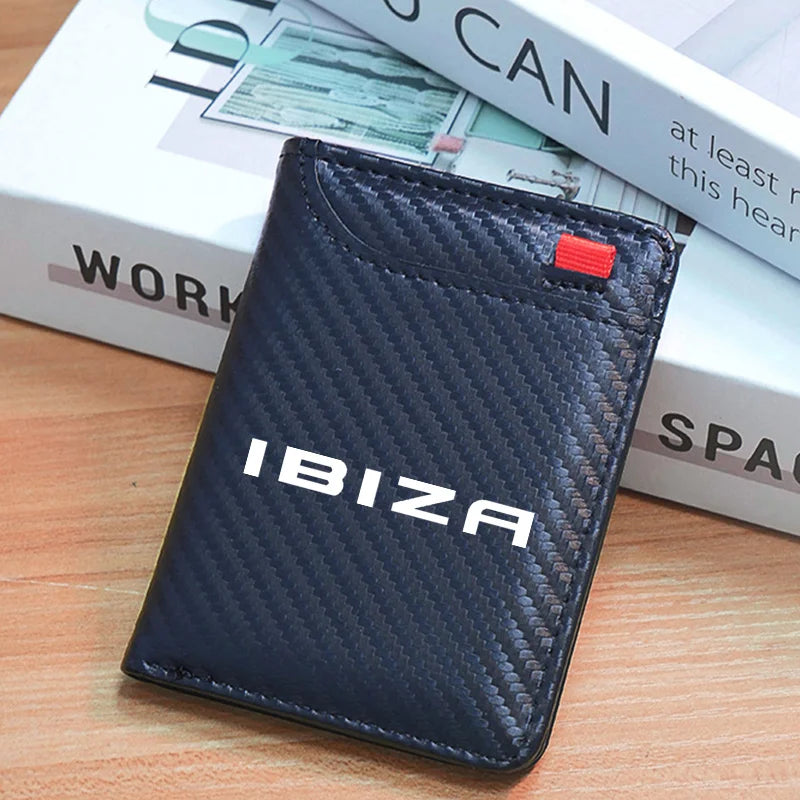 Leather Ultra-thin Mini PU Carbon Fiber Credit Card Holder Men Wallets Men For Seat Ibiza Ateca Arona Auto accessories interior