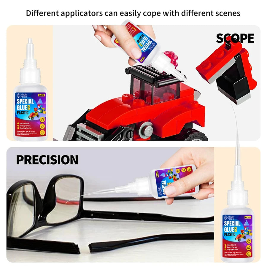 1-4Pcs Special Plastic Glue, Instant Bond Strong Adhesive for Toy Car, Glasses, Lego, DIY Crafts & Plastic Repairs