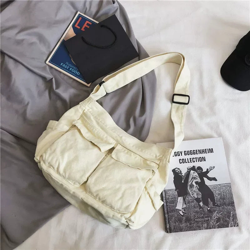 Workwear Canvas Shoulder Bag Large Capacity Retro Messenger Bag New Student Class Messenger Bag