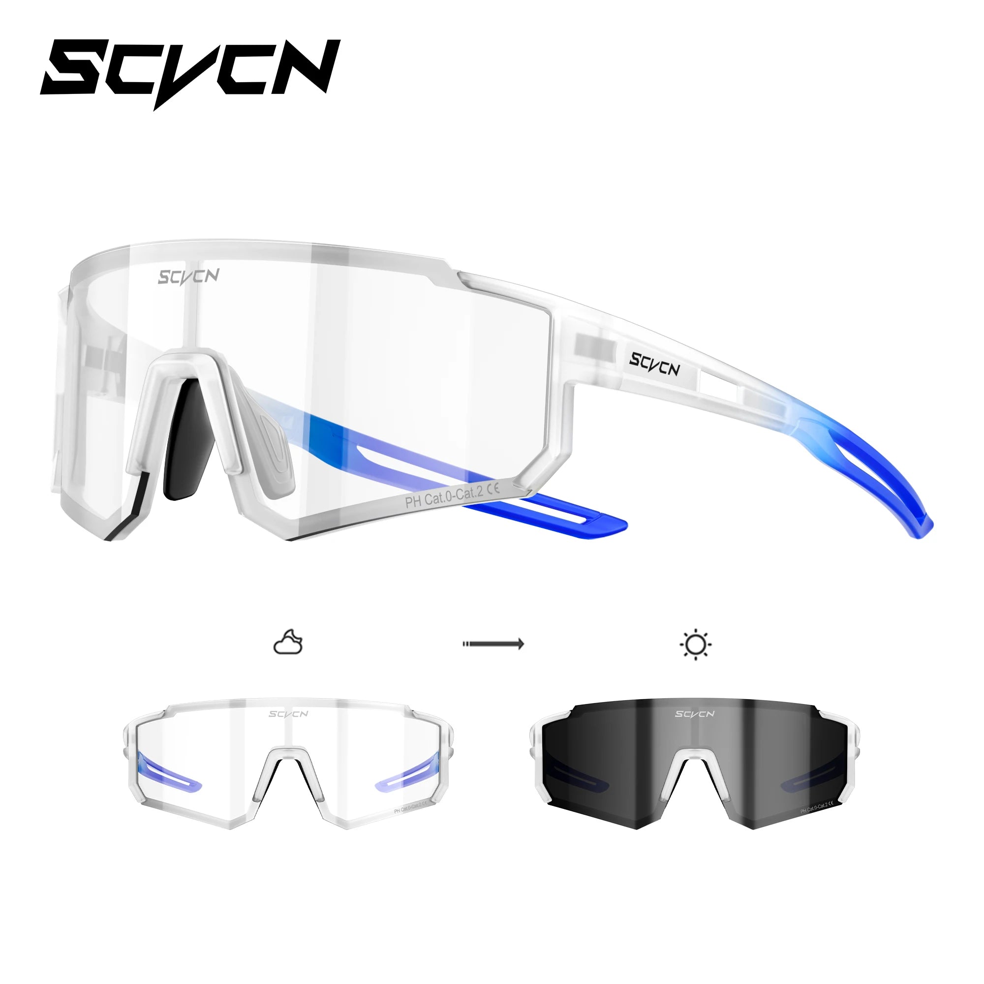 SCVCN UV400 HD Photochromic Hiking Glasses Sports Sunglasses Outdoor Road Fashion Cycling Glasses Windproof MTB Bike Sunglasses