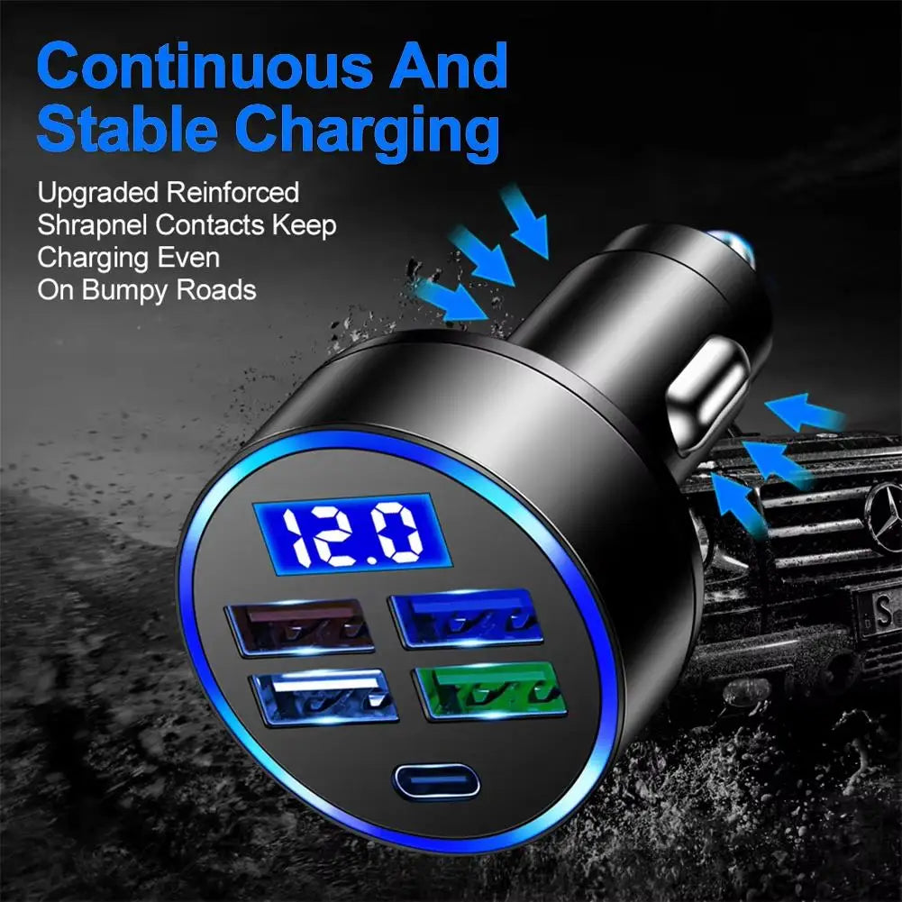 5 Ports Car Charger Fast Charging PD QC3.0 USB C Car Phone Charger + Spring Cable Coil Data Wire Type C Adapter in Car