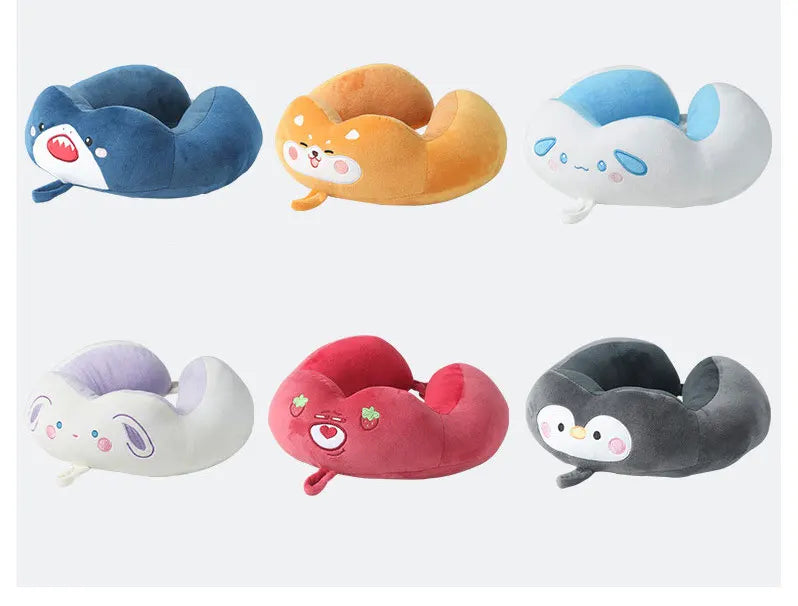 Wholesale Strawberry Bear Micro Fiber Soft Fluffy U Shape Pillow For Airplane Rest