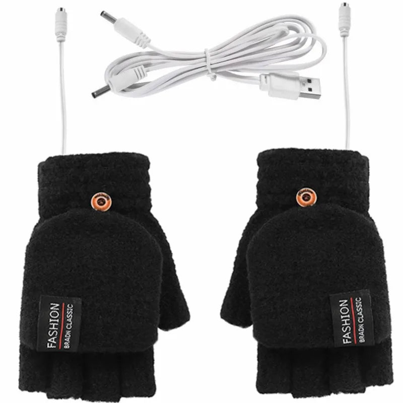 USB Heated Gloves Rechargeable Control Fingerless Warm Thermal Electric Gloves for Winter Outdoor Skiing Camping Hiking Cycling