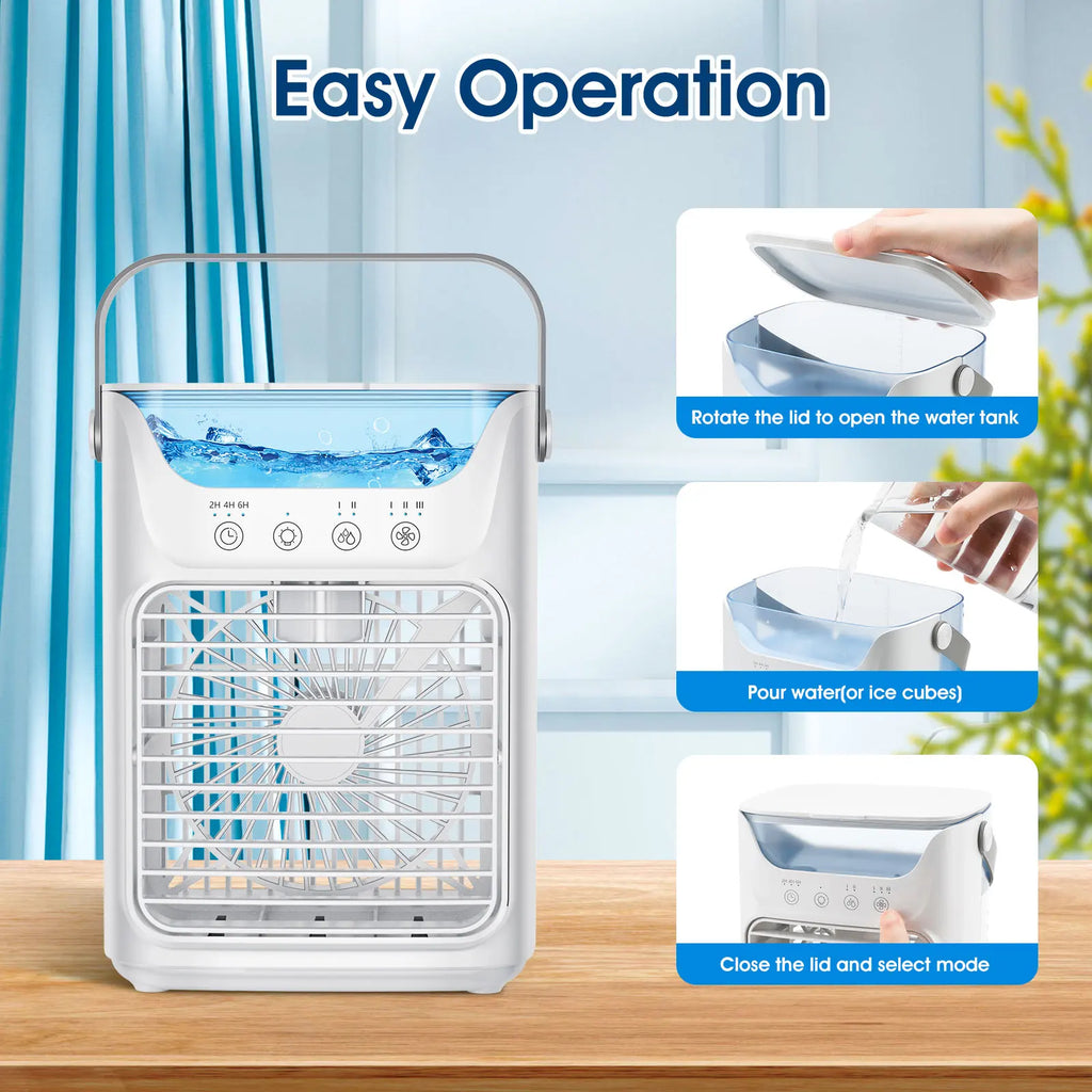 Portable Humidifier Cooling Fan Air Conditioner Desktop Fan Water Tank Small Air Cooling Fan for Home Bedroom Small Personal Fan