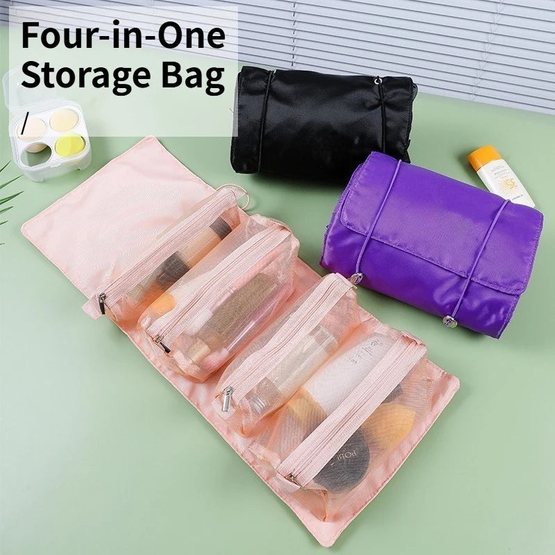 4 in 1 Detachable Makeup Bag Multifunctional Foldable Travel Cosmetic Bag Portable Wash Storage Bag for Women
