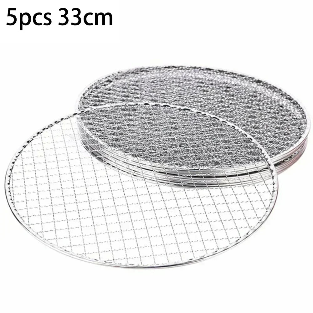 5pcs Round Disposable Wire Net Grill Racks Iron Roast Grate Cooking Barbecue BBQ Oven Grill 25CM/28CM/33CM Korean Style BBQ
