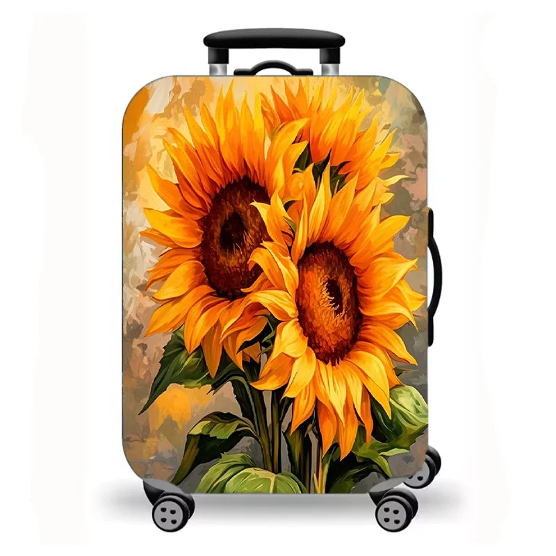 Luggage Cover, Luxury Floral Rose Print Stretch Suitcase Protector for Travel, Elegant Peony Sunflower Art Design