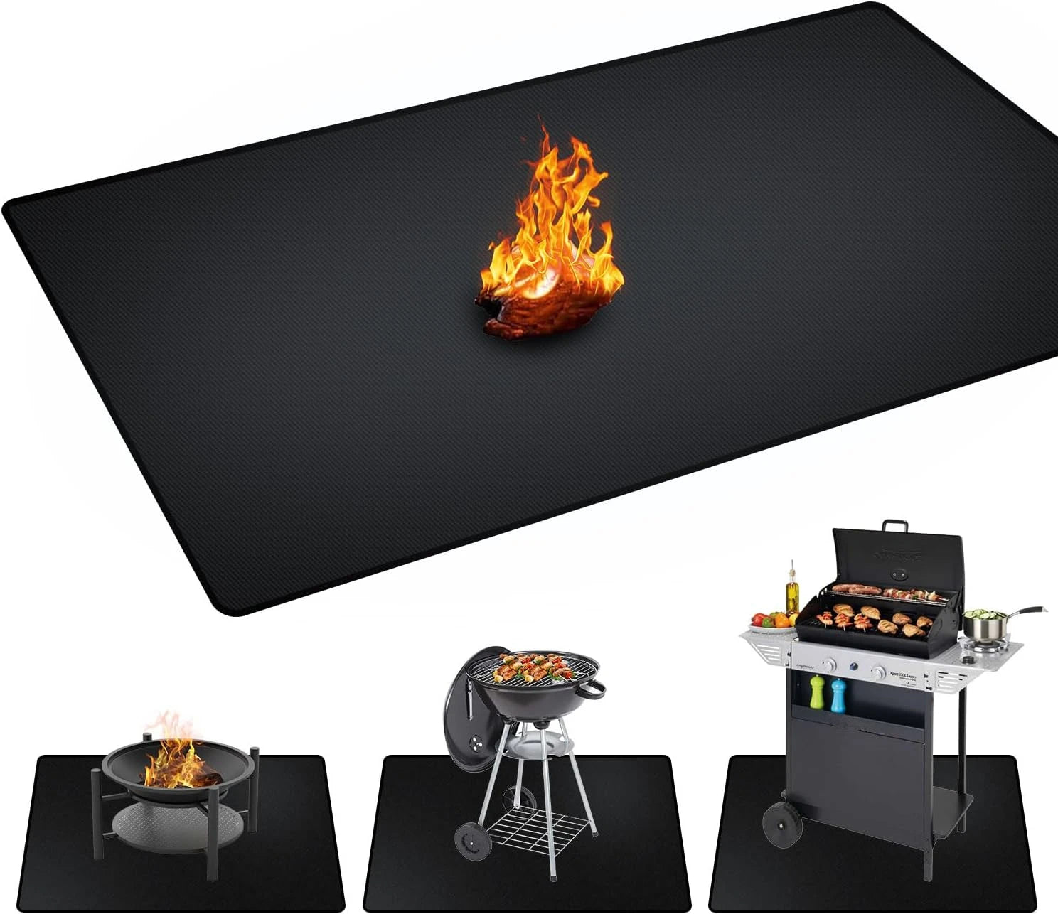 LMETJMA Under Grill Mats Double-Sided Fireproof Outdoor Grill Protective Mat Oilproof Waterproof BBQ Fire Pit Fireplace Mat